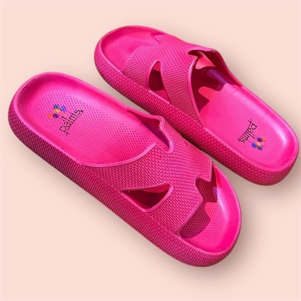 Kids Pink Slide Sandals palms pink size 34